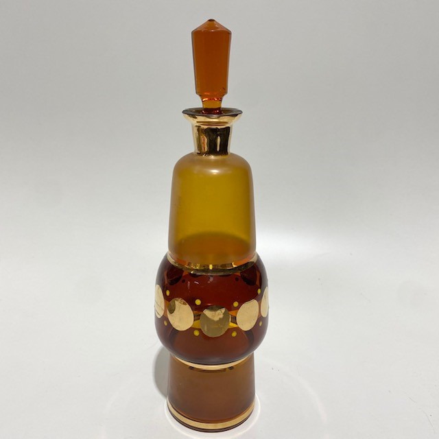 DECANTER, Amber Glaas w Gold Detail